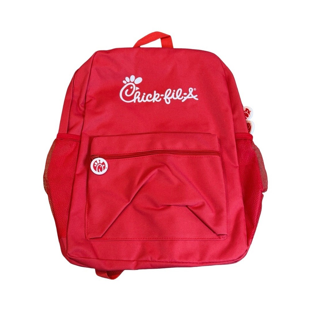 NEW Chick-fil-A Red Canvas Promotional Backpack Logo Bookbag with Mesh Pockets